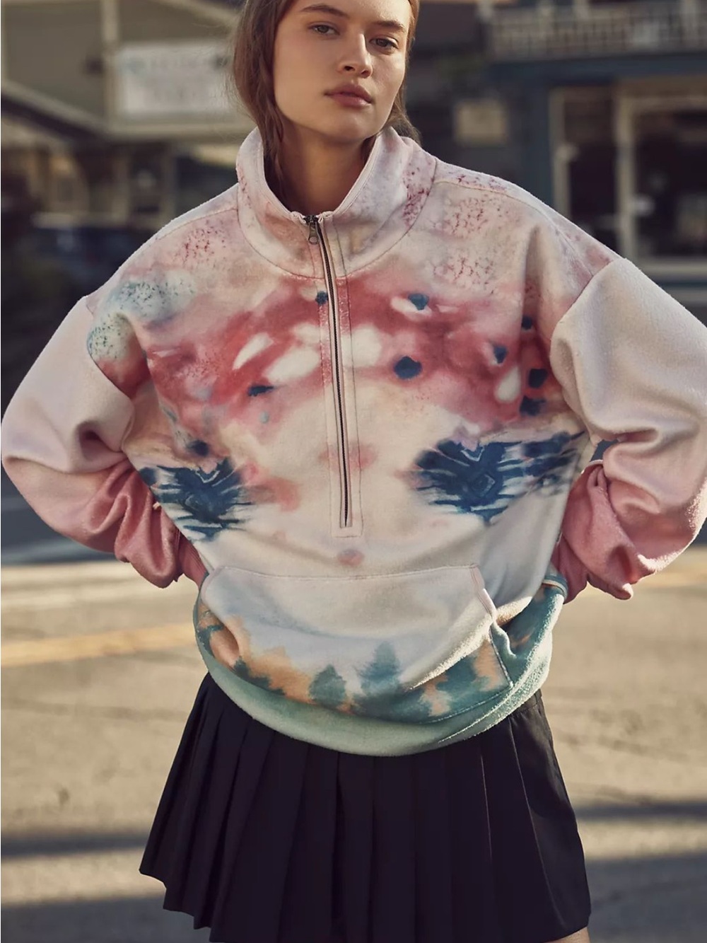 Free People Half-Zip Fleece Pullover - Pink Multi